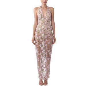 Plunging Halter Maxi Dress in Blush Pink Floral